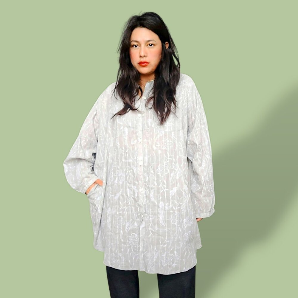 GUDRUN SJODEN Semisheer Floral Long-Sleeve Tunic XL - Curated By Rua'h Kibriya